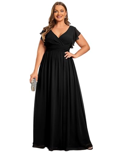 31-hIPp0bhL.jpg Women's Summer Chiffon Ruffles Sleeve Pleated Back Cutout Plus Size Bridesmaid Dresses Formal Gowns