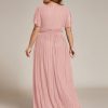 311z8hWAuEL.jpg Women's A Line V Neck Glitter Short Sleeves Pleated Plus Size Formal Evening Dresses 11961-DA