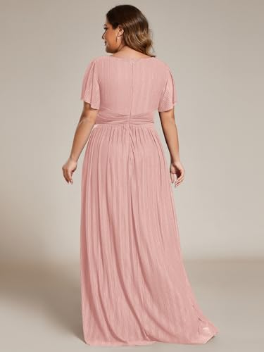 311z8hWAuEL.jpg Women's A Line V Neck Glitter Short Sleeves Pleated Plus Size Formal Evening Dresses 11961-DA