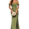Off Shoulder Satin Bridesmaid Dress Long Mermaid Corset Prom Dress for Women Formal Gown with Slit