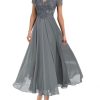 Mother of The Bride Dresses Lace Appliques Formal Evening Party Prom Gown Chiffon Short Sleeve A-Line DR0201R