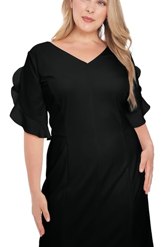 317ekWnf-bL.jpg Women's V-Neck Midi Sheath Ruffle Sleeves-Front Slit-Elegant Wedding Guest Cocktail Dress