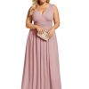 V Neck Sleeveless Pleated Chiffon Maxi Plus Size Formal Dresses for Women Bridesmaid Dresses 09016-DA