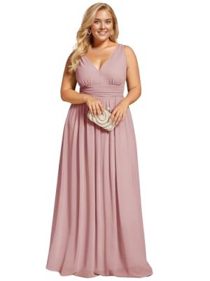 318offEc9tL.jpg V Neck Sleeveless Pleated Chiffon Maxi Plus Size Formal Dresses for Women Bridesmaid Dresses 09016-DA