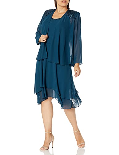 319iwUElzS.jpg Women's Plus Size Embellished Tiered Mother of The Bride Gown with Jacket, Wedding Guest, Formal Event Dress