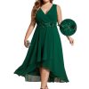 319ozIlKuCL.jpg Women's Summer Chiffon Sleeveless V Neck Applique Plus Size High Low Formal Wedding Guest Dresses 41926-DA