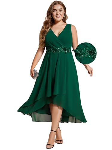 319ozIlKuCL.jpg Women's Summer Chiffon Sleeveless V Neck Applique Plus Size High Low Formal Wedding Guest Dresses 41926-DA