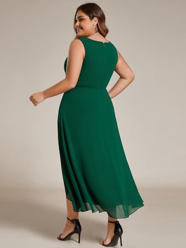 31DPTyAM3vL.jpg Women's Summer Chiffon Sleeveless V Neck Applique Plus Size High Low Formal Wedding Guest Dresses 41926-DA