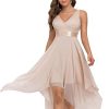 Women's Vintage V Neck Irregular Hem Lace A Line Chiffon Cocktail Dresses 00207