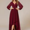Women's Fall Lantern Sleeve A Line High Low Bridesmaid Dresses 02043