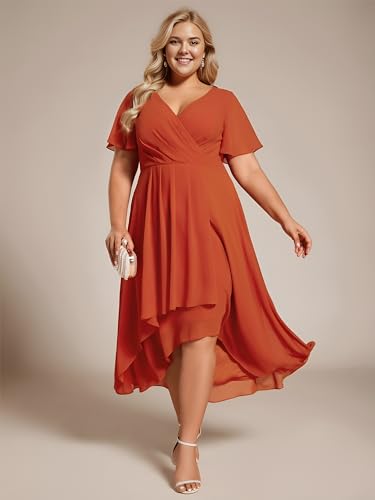 31H7iC7H3cL.jpg Women's A Line Curvy Pleated Chiffon Plus Size Semi Formal Dress