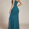 Glitter Evening Dresses Women's V Neck High Slit Sequin Shoulder Strap Maxi Formal Dress 01888