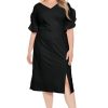 31KxEfqpkJL.jpg Women's V-Neck Midi Sheath Ruffle Sleeves-Front Slit-Elegant Wedding Guest Cocktail Dress
