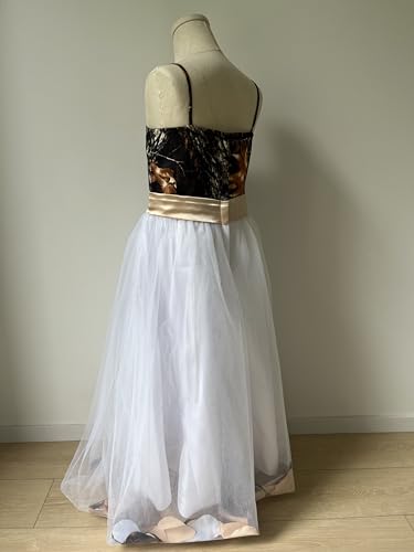 31Lu201iq8L.jpg Bride Snowfall Camo Mini Junior Bridesmaid Dresses Flower Girl Dress with Spaghetti Straps