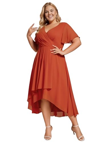 31OtVCkV7pL.jpg Women's A Line Curvy Pleated Chiffon Plus Size Semi Formal Dress