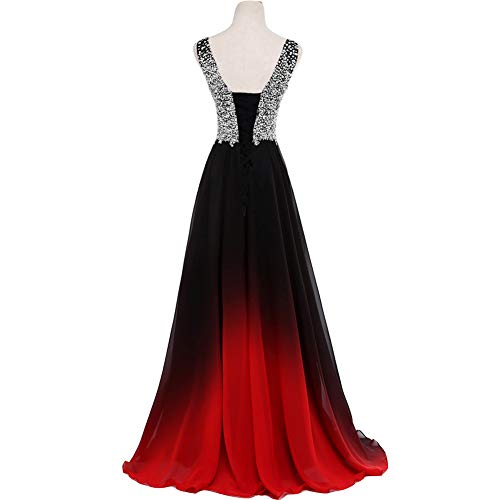 31RbBqkz8vL.jpg Women Formal Beaded Gradient Black Ombre Chiffon Long Prom Evening Dresses
