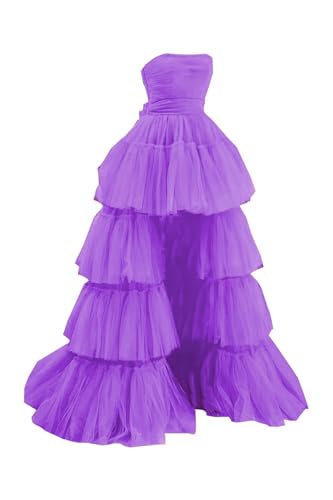 31Y7w9mS6lL.jpg 2025 Ball Gown High Low Prom Homecoming Cocktail Dresses Strapless Layers Tulle Ruffle