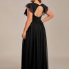 31bFxP6WS3L.jpg Women's Summer Chiffon Ruffles Sleeve Pleated Back Cutout Plus Size Bridesmaid Dresses Formal Gowns