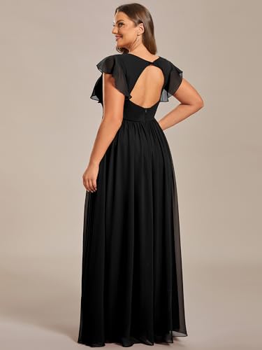 31bFxP6WS3L.jpg Women's Summer Chiffon Ruffles Sleeve Pleated Back Cutout Plus Size Bridesmaid Dresses Formal Gowns