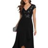 31by3c8dg1L.jpg Women's Elegant V Neck Sequin Short Sleeve Hi-Lo Tea Length Evening Gowns 02325