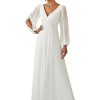 31gK46x8ynL.jpg Women's V Neck Long Sleeves Floor Length Ruched Chiffon Formal Dress 00461