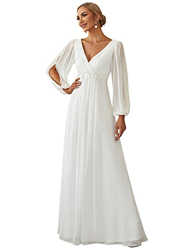 31gK46x8ynL.jpg Women's V Neck Long Sleeves Floor Length Ruched Chiffon Formal Dress 00461