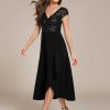 31gcjreNWL.jpg Women's Elegant V Neck Sequin Short Sleeve Hi-Lo Tea Length Evening Gowns 02325