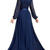 Women's Wedding Guest A-Line Dress Floral Lace Deep V Neck Long Sleeve Formal Evening Gown