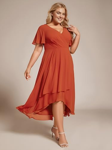 31j1U33kCKL.jpg Women's A Line Curvy Pleated Chiffon Plus Size Semi Formal Dress