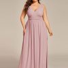 V Neck Sleeveless Pleated Chiffon Maxi Plus Size Formal Dresses for Women Bridesmaid Dresses 09016-DA