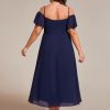 Women's Plus Size Ruffle Sleeves Off Shoulder Empire Waist A Line Chiffon Summer Wedding Guest Dress 02103-DA