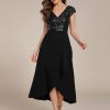 31m2MKyJqQL.jpg Women's Elegant V Neck Sequin Short Sleeve Hi-Lo Tea Length Evening Gowns 02325
