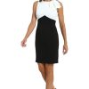 Women's Sleeveless Sheath Geometric Colorblock Design with Bow Detail-Knee-Length Cocktail Dress