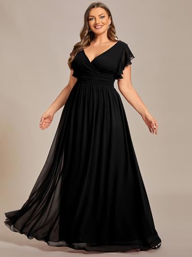 31ofiUak9zL.jpg Women's Summer Chiffon Ruffles Sleeve Pleated Back Cutout Plus Size Bridesmaid Dresses Formal Gowns