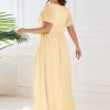 Women's Plus Size Chiffon A-Line Deep V-Neck Elastic Sash Waist Floor Length Formal Bridesmaid Dress