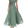 Mother of The Bride Dresses Lace Appliques Formal Evening Party Prom Gown Chiffon Short Sleeve A-Line DR0201R