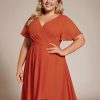 31tybIXz-L.jpg Women's A Line Curvy Pleated Chiffon Plus Size Semi Formal Dress