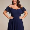 Women's Plus Size Ruffle Sleeves Off Shoulder Empire Waist A Line Chiffon Summer Wedding Guest Dress 02103-DA