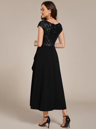 31vGdBYGgZL.jpg Women's Elegant V Neck Sequin Short Sleeve Hi-Lo Tea Length Evening Gowns 02325