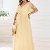 Women's Plus Size Chiffon A-Line Deep V-Neck Elastic Sash Waist Floor Length Formal Bridesmaid Dress