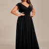 31ygGyKCVLL.jpg Women's Summer Chiffon Ruffles Sleeve Pleated Back Cutout Plus Size Bridesmaid Dresses Formal Gowns