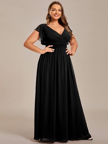 31ygGyKCVLL.jpg Women's Summer Chiffon Ruffles Sleeve Pleated Back Cutout Plus Size Bridesmaid Dresses Formal Gowns