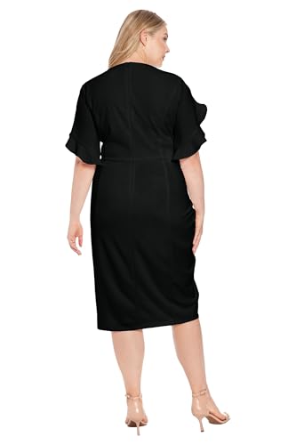 31yuXCxWJtL.jpg Women's V-Neck Midi Sheath Ruffle Sleeves-Front Slit-Elegant Wedding Guest Cocktail Dress