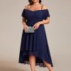 Women's Plus Size Ruffle Sleeves Off Shoulder Empire Waist A Line Chiffon Summer Wedding Guest Dress 02103-DA