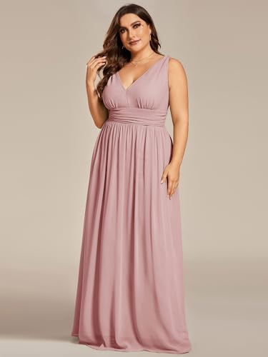 V Neck Sleeveless Pleated Chiffon Maxi Plus Size Formal Dresses for Women Bridesmaid Dresses 09016-DA