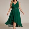 41-GMjGm9mL.jpg Women's Summer Chiffon Sleeveless V Neck Applique Plus Size High Low Formal Wedding Guest Dresses 41926-DA
