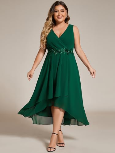 41-GMjGm9mL.jpg Women's Summer Chiffon Sleeveless V Neck Applique Plus Size High Low Formal Wedding Guest Dresses 41926-DA