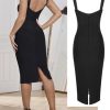 Lace Fishbone Midi Cocktail Party Bandage Dress for Women Back Slit Wedding Guest Dress