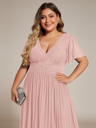 411ZoMrPqQL.jpg Women's A Line V Neck Glitter Short Sleeves Pleated Plus Size Formal Evening Dresses 11961-DA