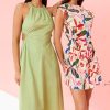 Women's Floral Cotton Poplin Mini Structured Cap Sleeves-Garden Party A-line Summer Wedding Guest Dress